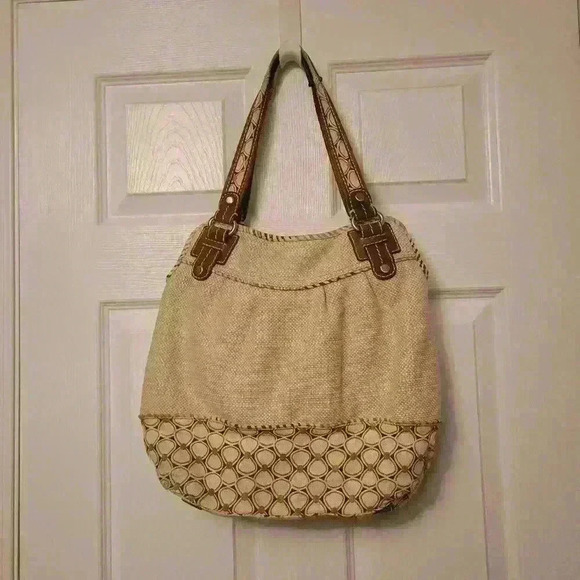Fossil Cream Wicker Leather Straps Bohemian Purse Satchel Handbag Shoulder Bag - Picture 2 of 9